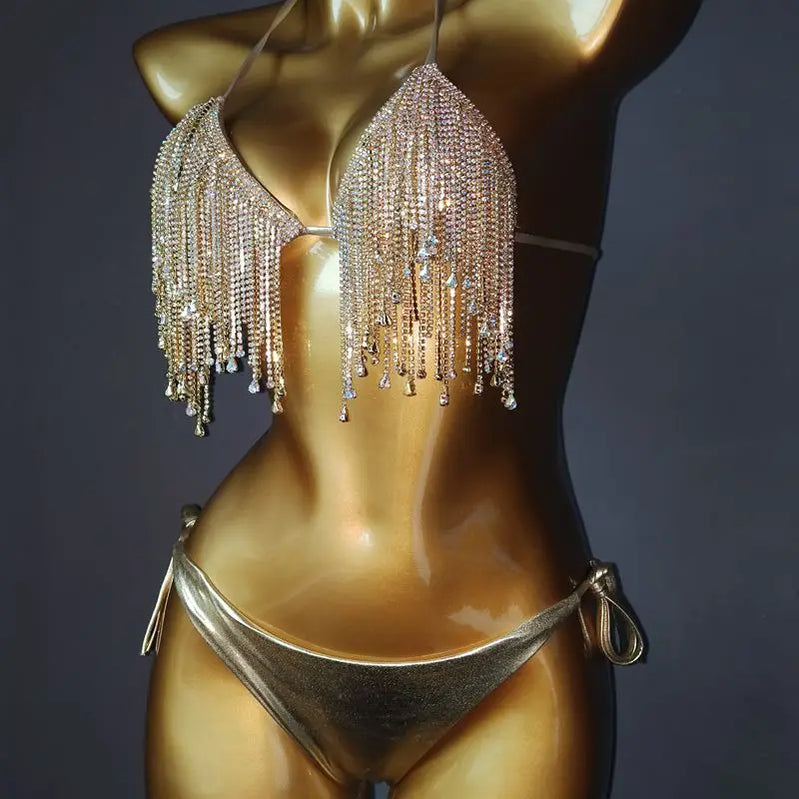 Crystal bikini diamond swimwear biquini diamond bikini beachwear popular swim suit rhinestone swimsuits bikini Gold