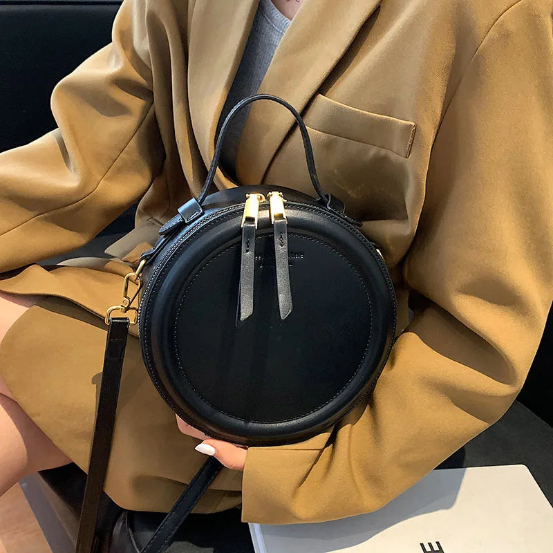 Round Leather Crossbody Bags For Women Luxury Handbags Women Bags Designer Shoulder Bag Female Retro Clutch Purses