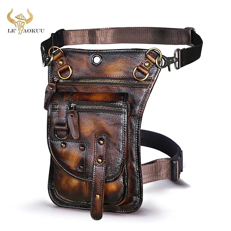 Original Leather Multifunction Men Travel Shoulder Crossbody Messenger Bag Hook Belt Waist Pack Drop Leg Phone Case Bag Burgundy