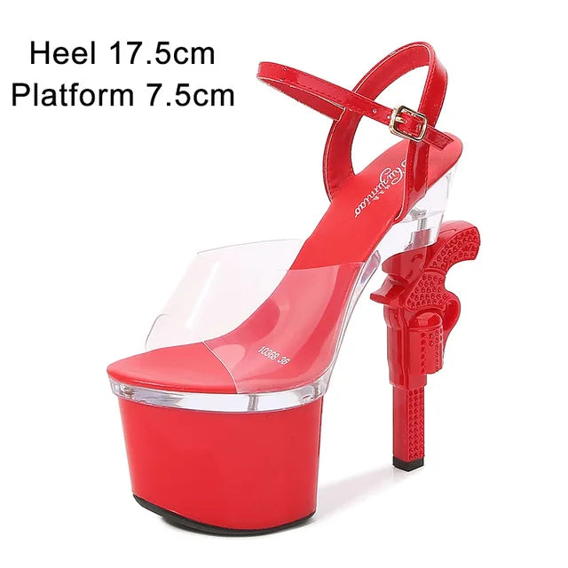 Fashion Super High Heels 17cm Women Shoes Platform Sandals Pistol Heel Red Wedding Shoes Female Model Show Sandal