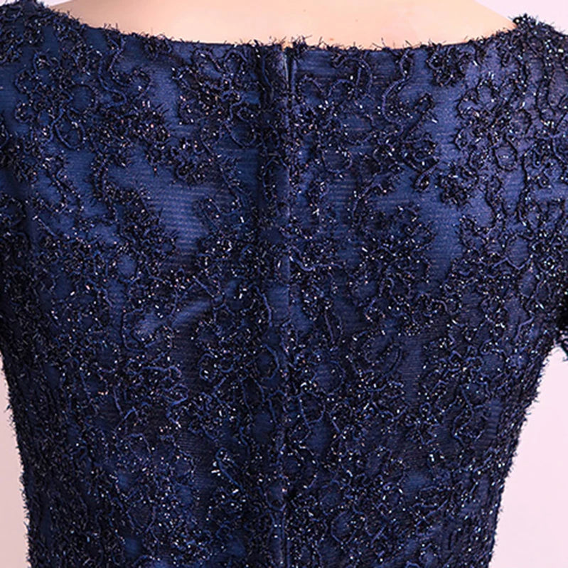 LONG FORMAL EVENING DRESSES ELEGANT LACE SATIN NAVY BLUE VESTIDOS WOMEN PARTY GOWN