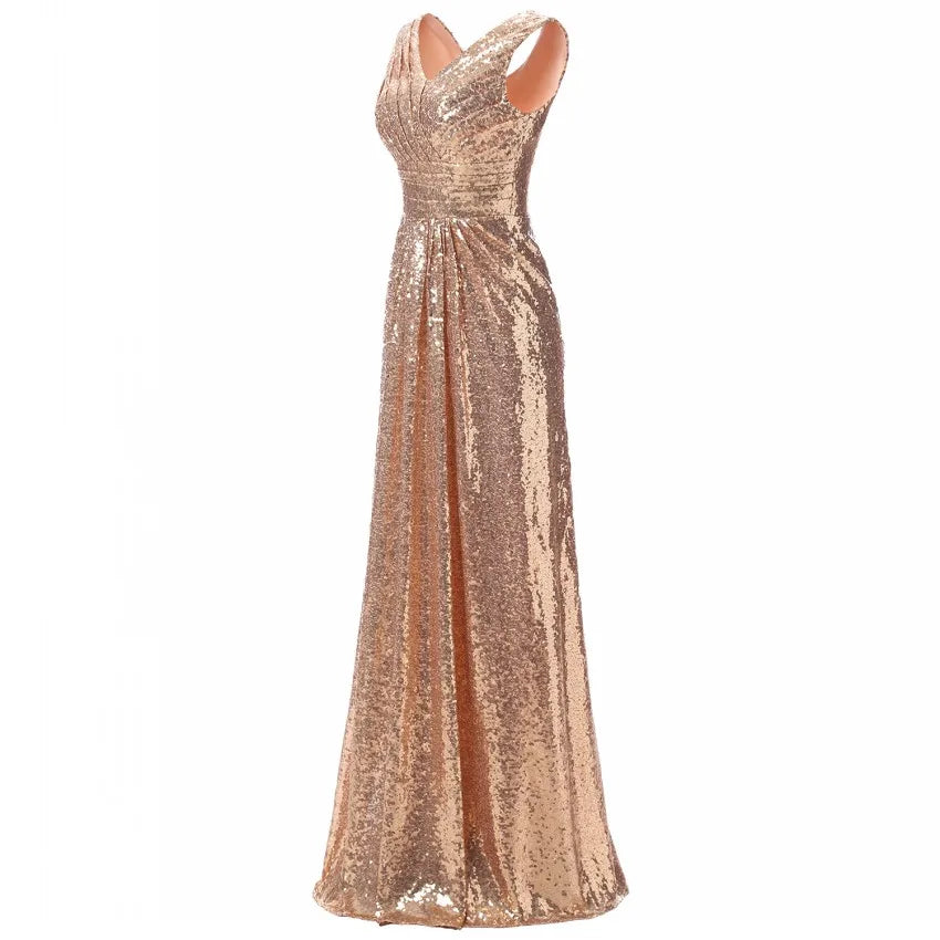 Rose Gold Sequined Bridesmaid Dresses Elegant Long Wedding Party Guest Dress vestidos de fiesta de noche Prom Dress Gold