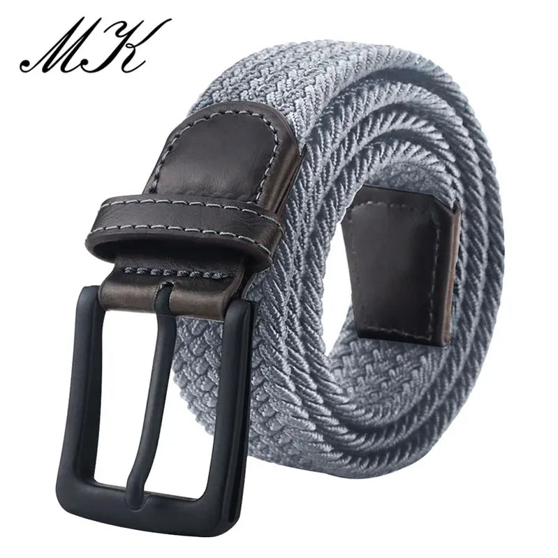MaiKun Canvas Belts for Men Fashion Metal Pin Buckle Military Tactical Strap Male Elastic Belt for Pants Jeans grey