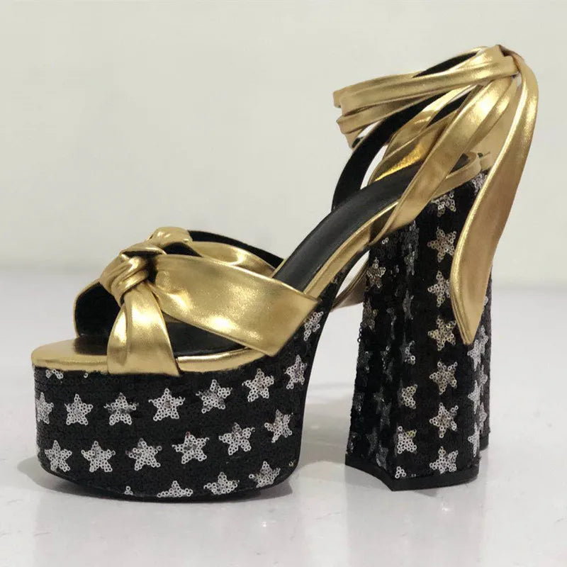 MStacchi Women's Sandals High Platfrom Chunky Heels Shoes Summer Peep Toe Ankle Strap High Heels Party Shoes Sandalia Feminina