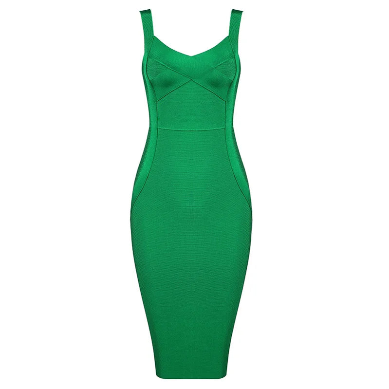 Pink Green Red Bodycon Knee Length Rayon Bandage Dress Evening Party Dress Vestidos