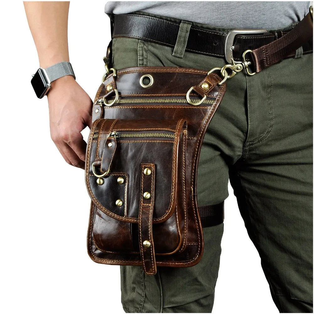 Original Leather Multifunction Men Travel Shoulder Crossbody Messenger Bag Hook Belt Waist Pack Drop Leg Phone Case Bag