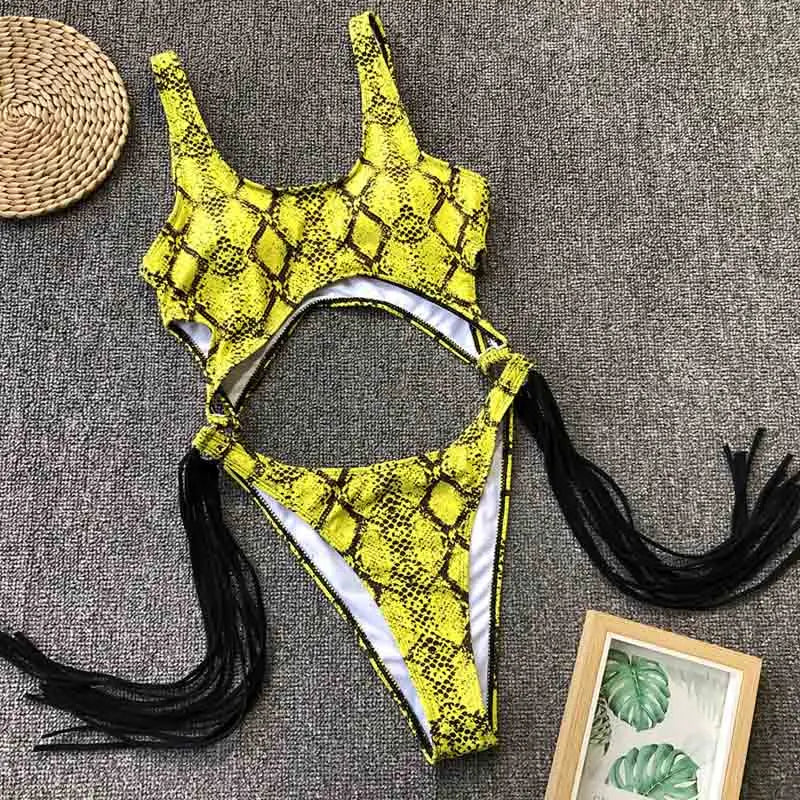 2023 New Sexy Leopard Swimwear Tummy Cut Out One Piece Swimsuit Female Tassel Bather Hollow Out Bathing Suit Swim Wear Lady 3880 3880 NO 5