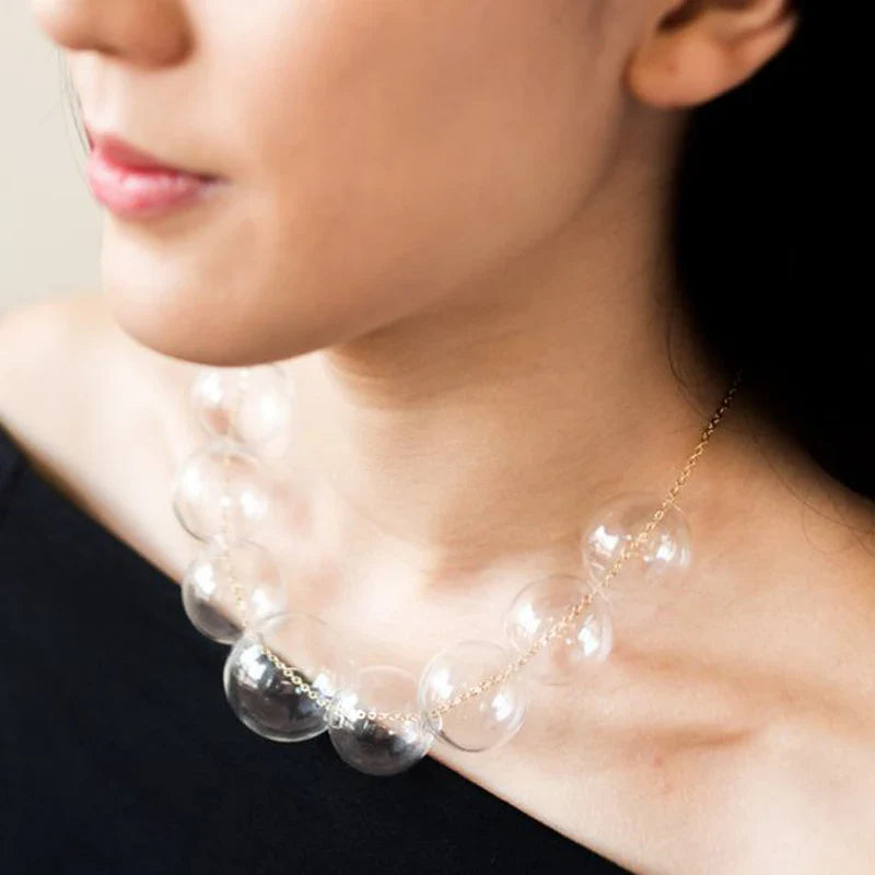 French ElegantMulti-layer Clear 9 Glass Bubble Beads Necklace Women Style Statement Pearl Ball Femme Bijoux