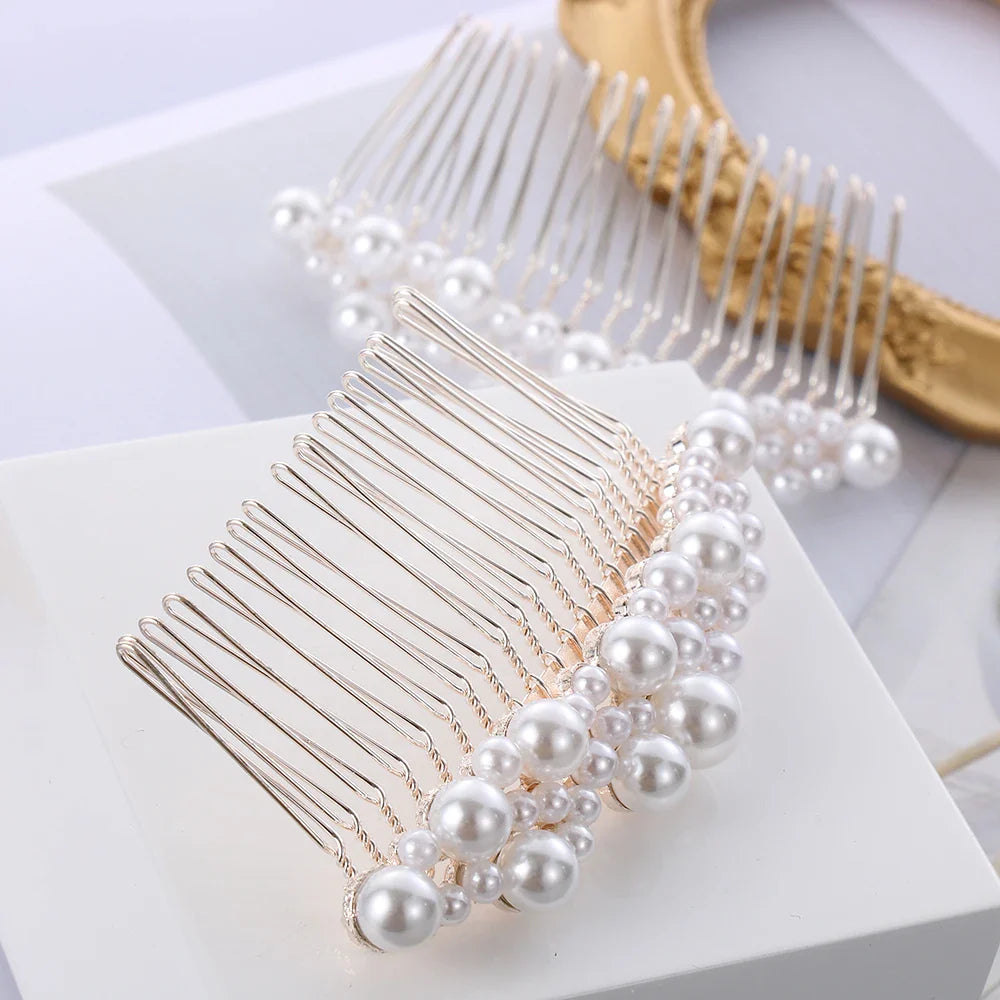 Women Bridal Rhinestone Clips Pearl Hair Combs Wedding Hair Accessories Hair Pin Bride Barrette Hair Tiara Jewelry Accessories
