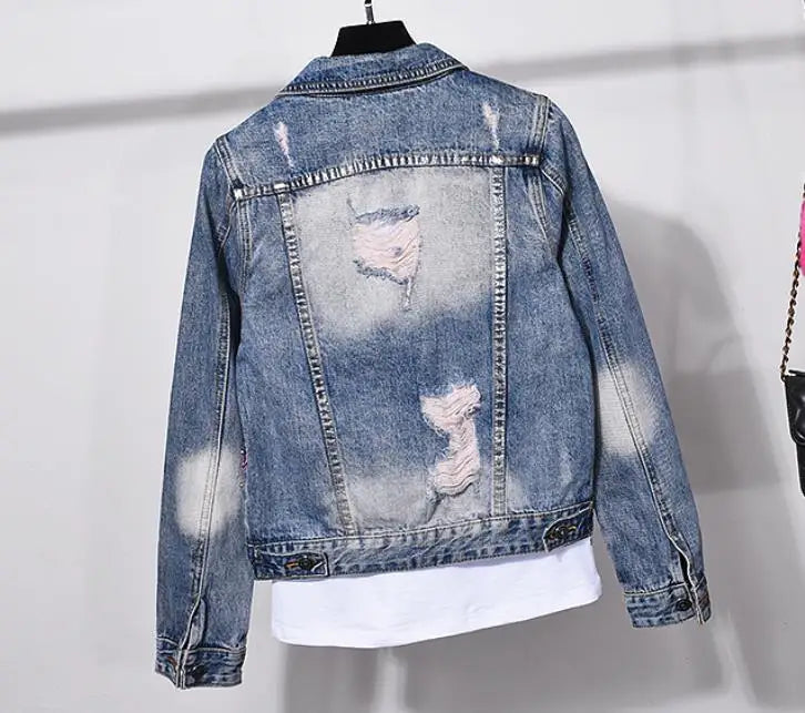 two pieces sets spring new fashion women hole pineapple sequin embroidery flower denim jacket+skinny jeans