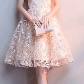 A-LINE SHORT STUDENT YOUNG ROBES SOIREES TULLE SEXY PARTY PRETTY GRADUATION DRESSES Picture champagne