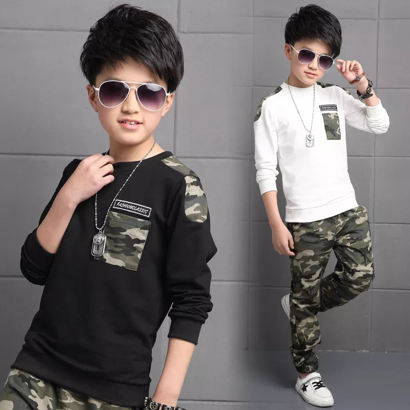 Børnetøjssæt til drenge Camouflage Sports Suits Spring Kids Tracksuits 2021 Teenage Boys Sportswear 4 6 8 9 10 12 år