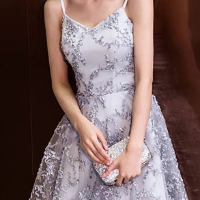 A-LINE SHORT STUDENT YOUNG ROBES SOIREES TULLE SEXY PARTY PRETTY GRADUATION DRESSES silver