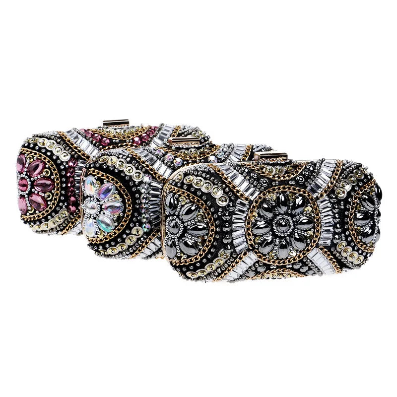 SEKUSA Women's Crystal Evening bag Retro Beaded Clutch Bags Wedding Diamond Beaded Bag Rhinestone Small Shoulder Bags
