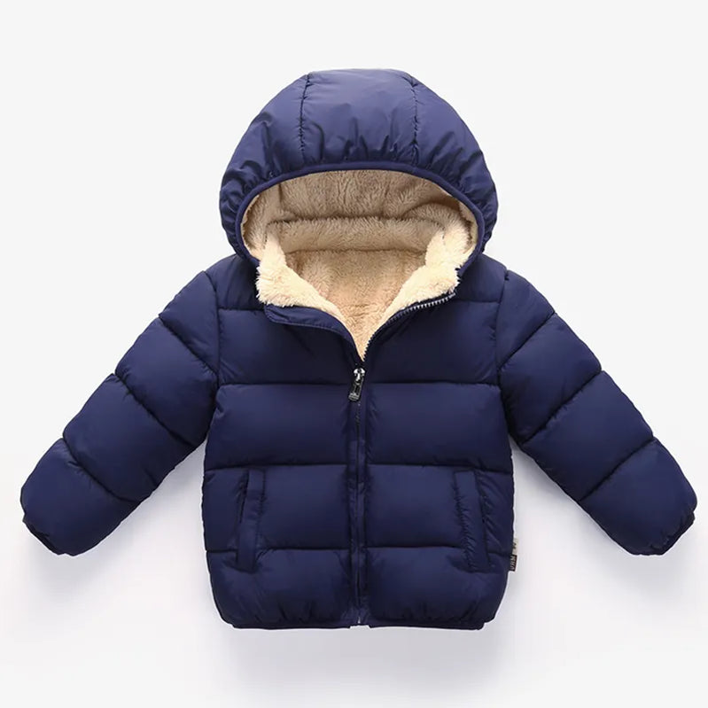 Детеные детские пальто зимние толстые куртки для мальчиков теплый плюшевый сгущение верхняя одежда для девочек мех куртка с капюшоном детская одежда снежный костюм