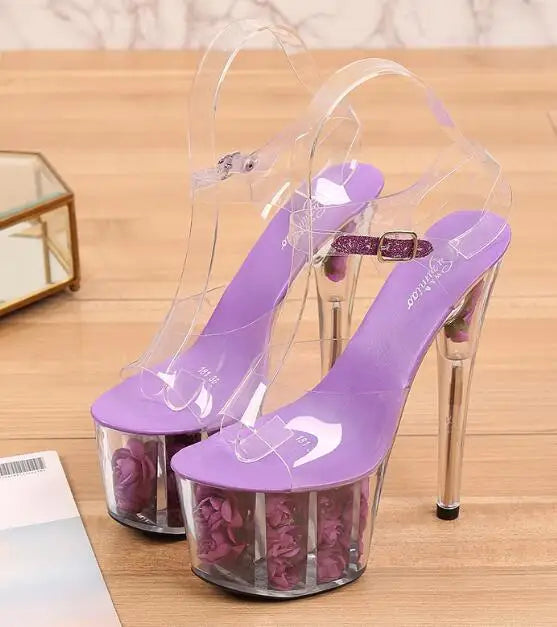 Shuzumiao Wedding Shoes Bride High Heels 17 High Heels 7cm Platfrom Women Platform Sandals Transparent Crystal Female Shoes