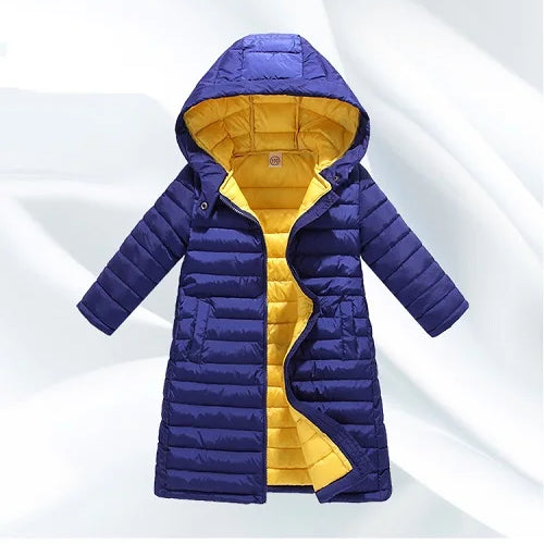 Autumn Winter Outerwear Jacket For Boys Girls Clothes Cotton-Padded Hooded Kids Coat Children Clothing Parkas Soft Thin Overall Blue