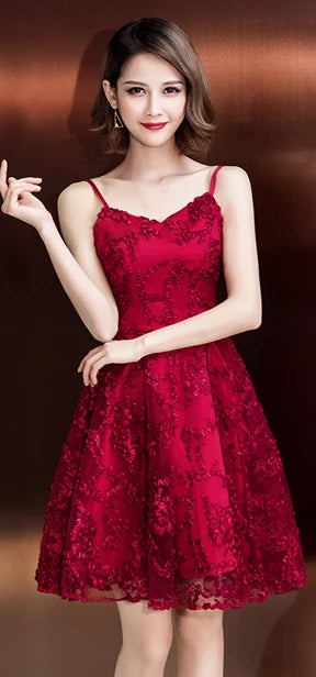A-LINE SHORT STUDENT YOUNG ROBES SOIREES TULLE SEXY PARTY PRETTY GRADUATION DRESSES wine red