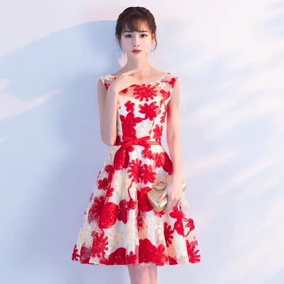 Prom dress short desgin girls' elegant party fashion plus size red