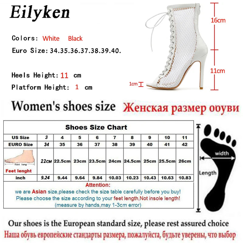 Fashion Zipper Peep Toe Mesh Woman Ankle Boots Sandals Summer Autumn High Heels Bootie Shoes Size 35-40