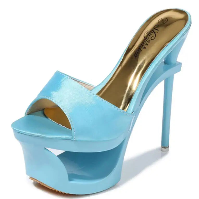 Shoes Woman Summer Slippers Sliders Female+Shoes Platform Silk Strange Style Heel 15cm Satin Face Shoes Sandalias Mujer