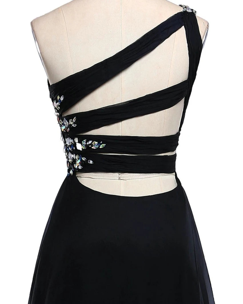 Sexy Criss-Cross Back One Shoulder Ombre Blue Black Red Chiffon Long Prom Dresses Formal Party Gowns