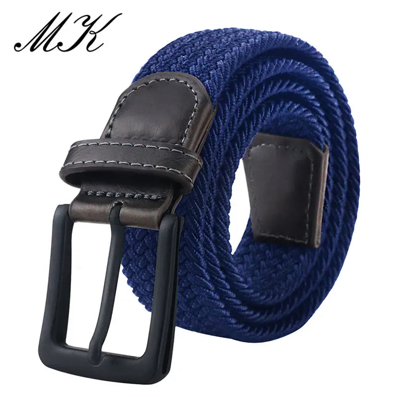 MaiKun Canvas Belts for Men Fashion Metal Pin Buckle Military Tactical Strap Male Elastic Belt for Pants Jeans blue