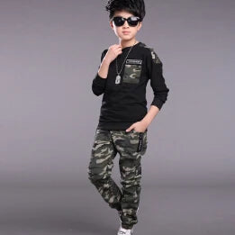 Children Clothing Sets For Boys Camouflage Sports Suits Spring Kids Tracksuits 2021 Teenage Boys Sportswear 4 6 8 9 10 12 Years black