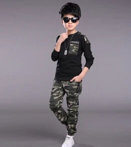 Children Clothing Sets For Boys Camouflage Sports Suits Spring Kids Tracksuits 2021 Teenage Boys Sportswear 4 6 8 9 10 12 Years black