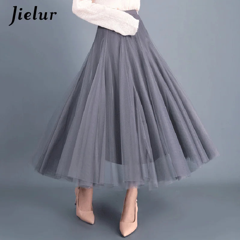 Jielur Skirts Womens Autumn 3 Layers Princess Tulle Mesh Pleated Skirt Saia Female Jupe Summer Tutu Skirts Faldas Mujer Moda GRAY One Size