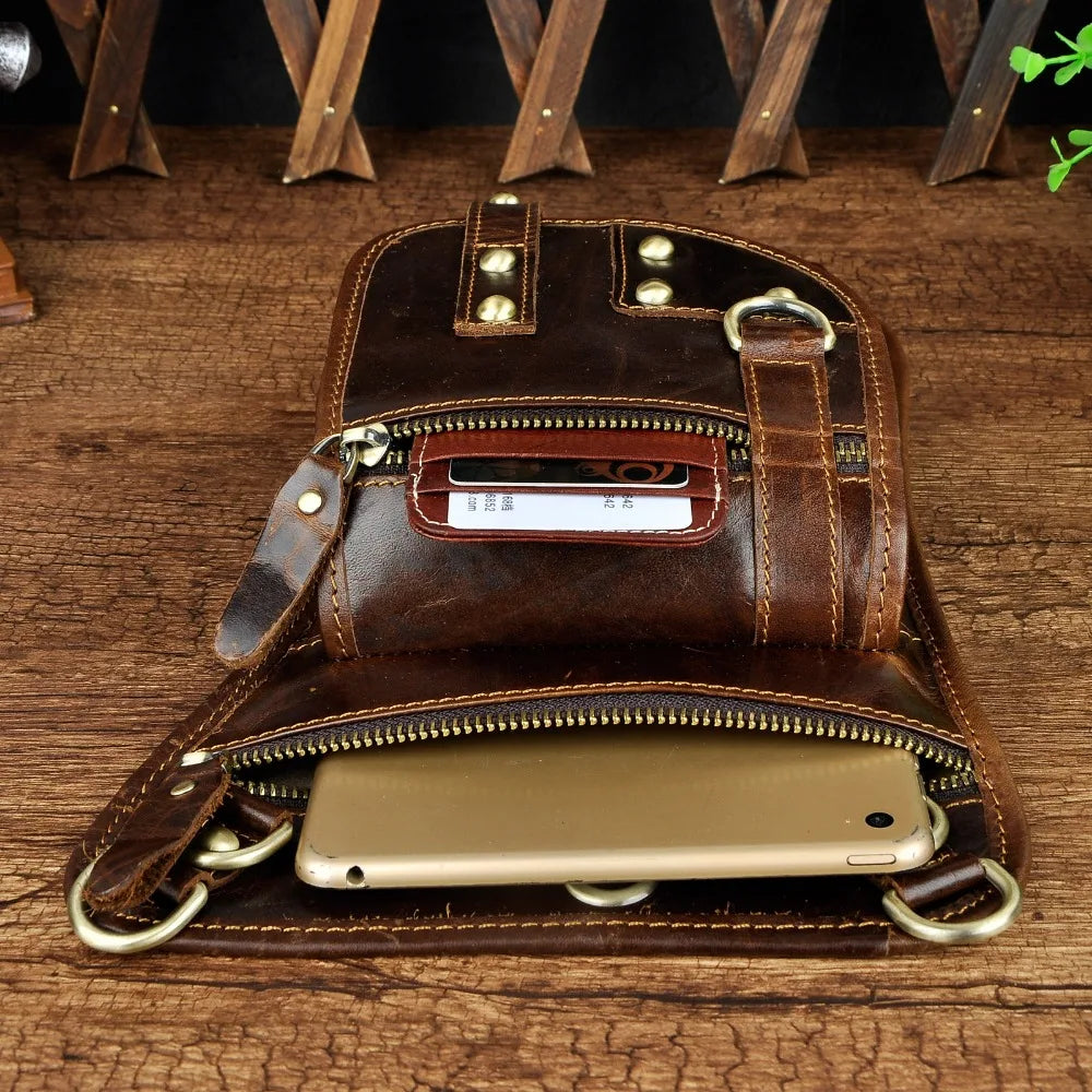 Original Leather Multifunction Men Travel Shoulder Crossbody Messenger Bag Hook Belt Waist Pack Drop Leg Phone Case Bag