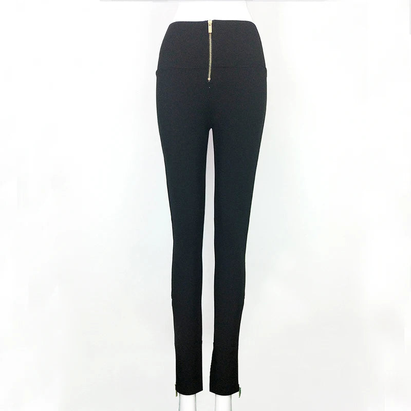 Calça feminina de inverno, promoção, sexy, com zíper nas costas, preta e branca, estilo bandagem, 2020, designer, justa, elástica, calça lápis feminina