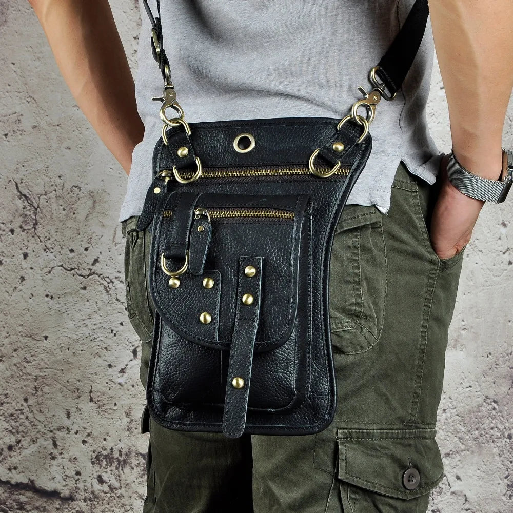 Leather Multipurpose Men Travel Mochila Crossbody Messenger Bag Hook Belt Waist Pack Drop Leg Phone Case Bag