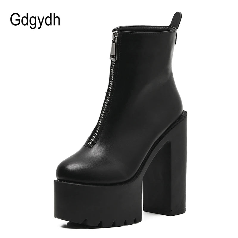 Fashion Autumn Women Ankle Boots Leather Black Female High Heels Shoes Ultra High Platform Heels Round Toe Lady Shoe