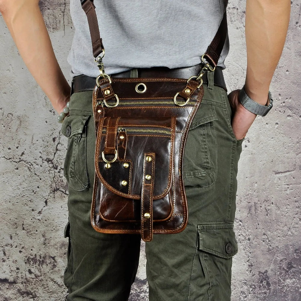 Original Leather Multifunction Men Travel Shoulder Crossbody Messenger Bag Hook Belt Waist Pack Drop Leg Phone Case Bag