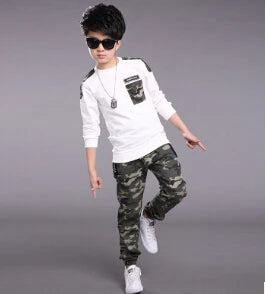 Children Clothing Sets For Boys Camouflage Sports Suits Spring Kids Tracksuits 2021 Teenage Boys Sportswear 4 6 8 9 10 12 Years WHITE