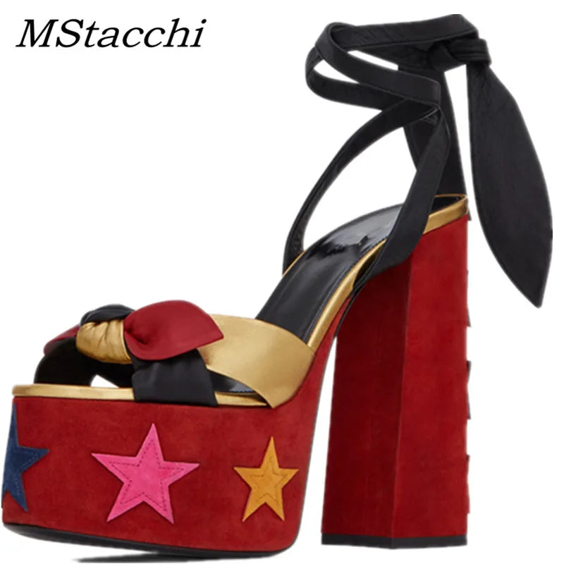 MStacchi Women's Sandals High Platfrom Chunky Heels Shoes Summer Peep Toe Ankle Strap High Heels Party Shoes Sandalia Feminina