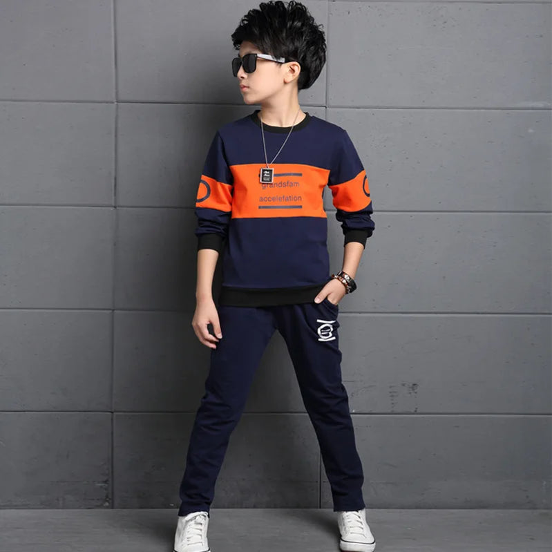 Boys Tracksuit Spring Children Clothing Sets Cotton T-Shirt + Pants 2 Pcs Sport Suit Boy Clothes Set Costumes For 12 14 Y