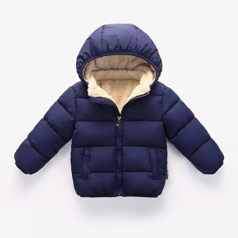 Baby Children Coats Winter Thick Jackets For Boys Warm Plush Thicken Outerwear For Girls Fur Hooded Jacket Kids Clothes Snowsuit dark blue