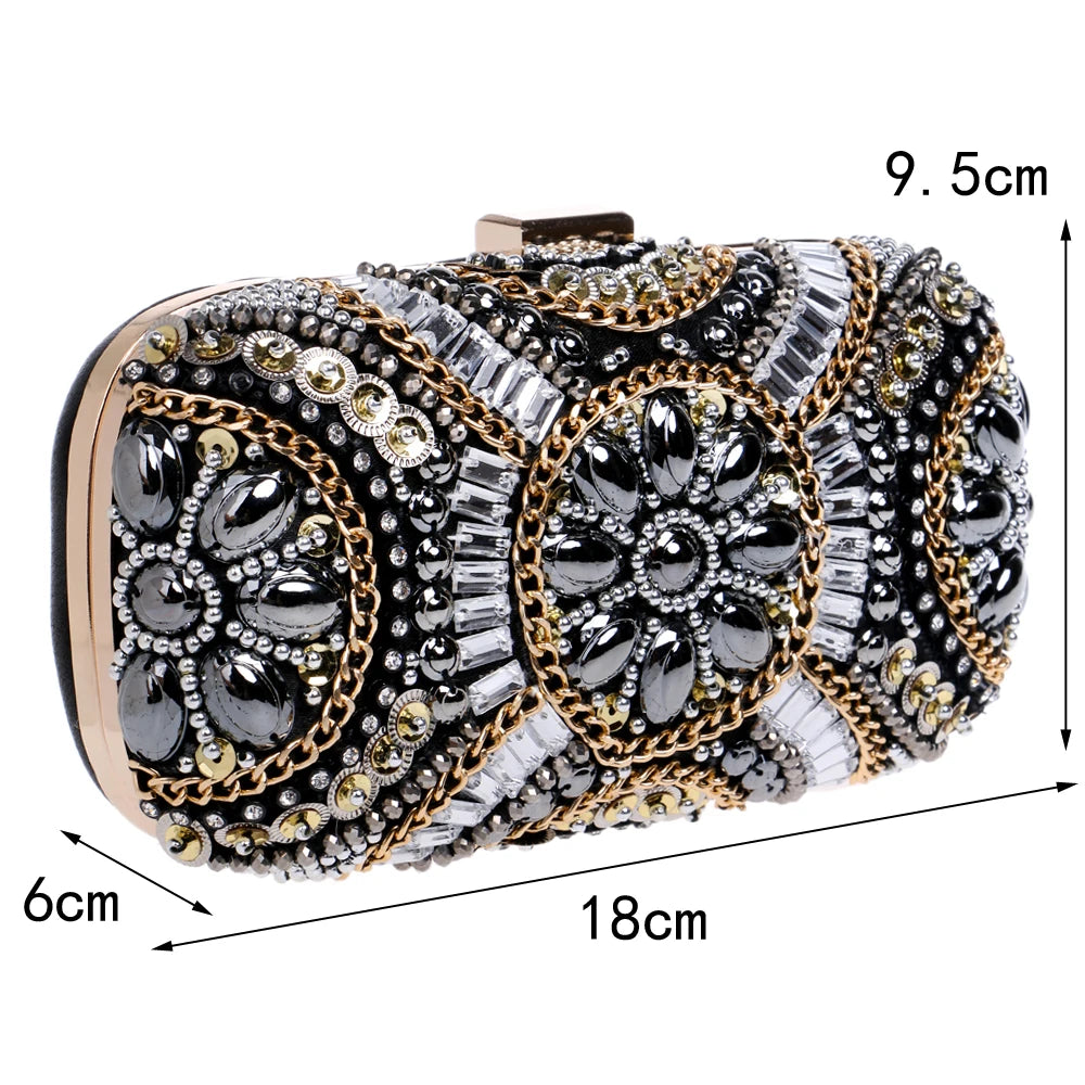 SEKUSA Women's Crystal Evening bag Retro Beaded Clutch Bags Wedding Diamond Beaded Bag Rhinestone Small Shoulder Bags