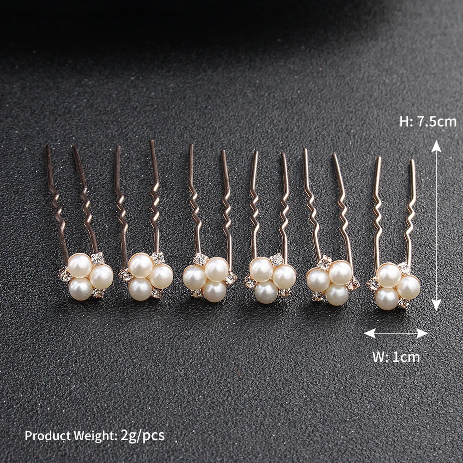 Miallo 6 pcs/lot Austrian Crystal Rhinestones Bridal Hairpins Pearls Wedding Headpieces Hair Jewelry Accessories for Women