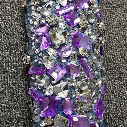 Women Silver Jeans with Rhinestones Sequins Jeans with Crystal Diamond Skinny Pencil jeans