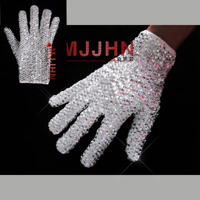 Rare Handmade MJ Michael Jackson Crystals Glove Silver Dazzle Billie Jean for Impersonator Party Performance Audlts Right and Left Hand