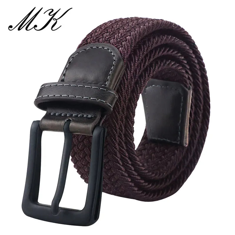 MaiKun Canvas Belts for Men Fashion Metal Pin Buckle Military Tactical Strap Male Elastic Belt for Pants Jeans brown