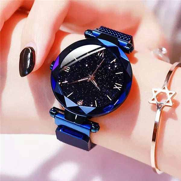 Reloj Mujer Luxury Starry Sky Women Watches Magnetic Mesh Belt Band Watch Women's Fashion Dress Wristwatch Zegarek Damski Blue