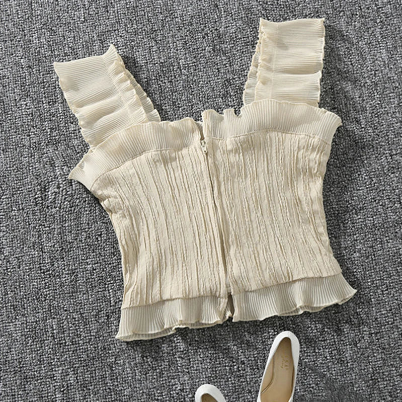 New Korean Fashion Sexy Slim Summer Tops White Black Casual Tank Top Women Bandage Sleeveless Crop Top Zipper Woman Clothes