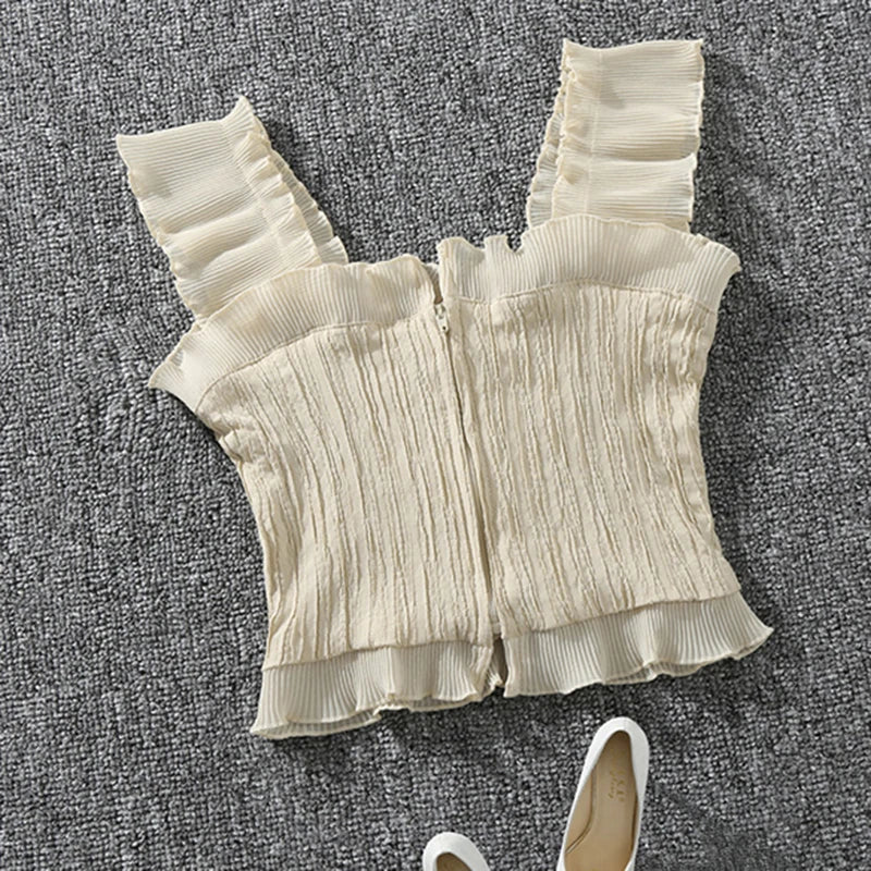 New Korean Fashion Sexy Slim Summer Tops White Black Casual Tank Top Women Bandage Sleeveless Crop Top Zipper Woman Clothes