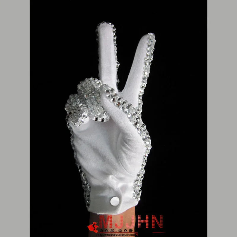 Rare Handmade MJ Michael Jackson Crystals Glove Silver Dazzle Billie Jean for Impersonator Party Performance Audlts