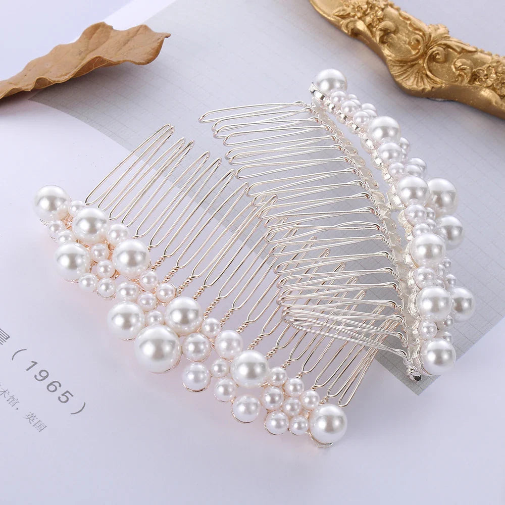 Women Bridal Rhinestone Clips Pearl Hair Combs Wedding Hair Accessories Hair Pin Bride Barrette Hair Tiara Jewelry Accessories