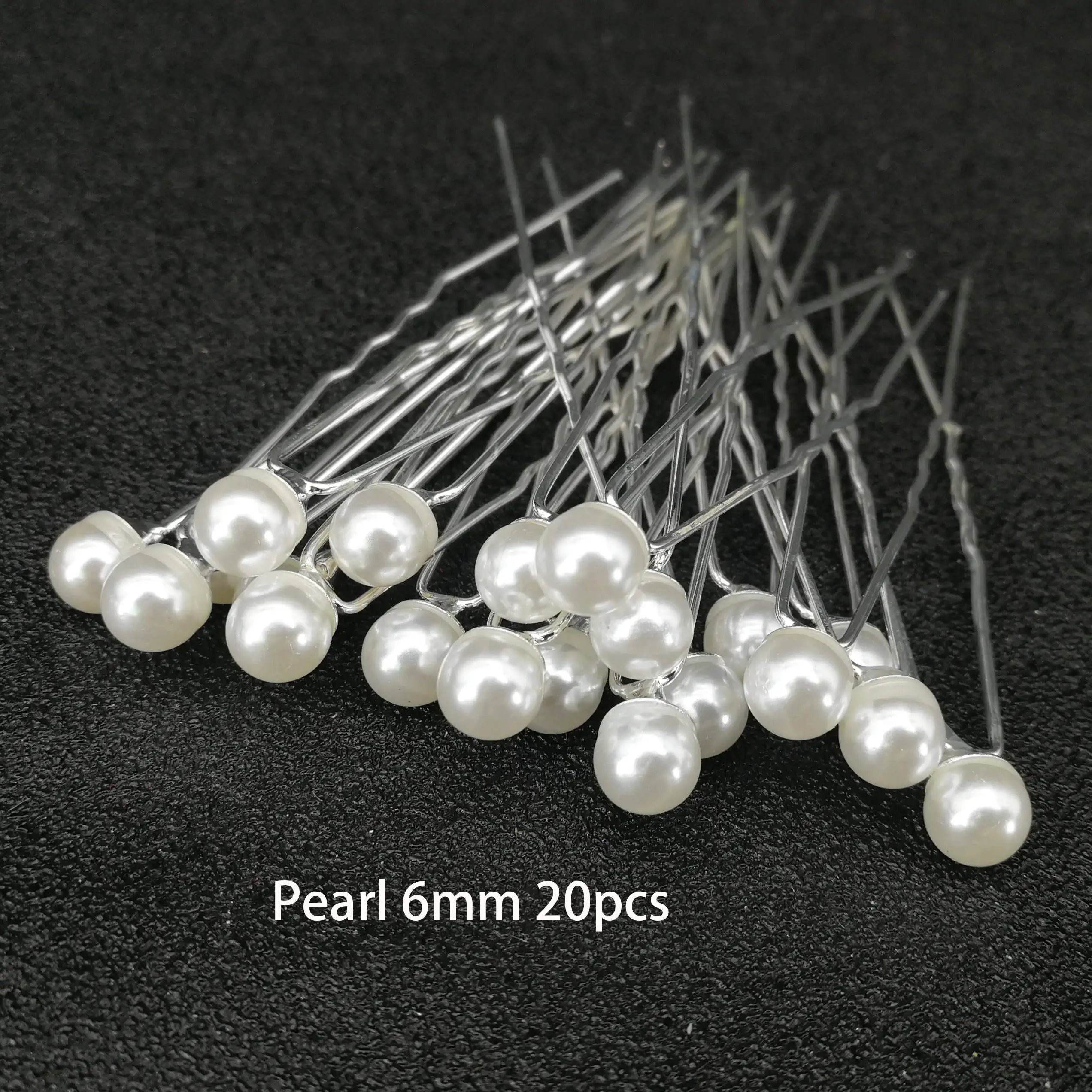 Women U-shaped Pin Metal Barrette Clip Hairpins Simulated Pearl Bridal Tiara Hair Accessories Wedding Hairstyle Design Tools Pearl 20pcs 6MM